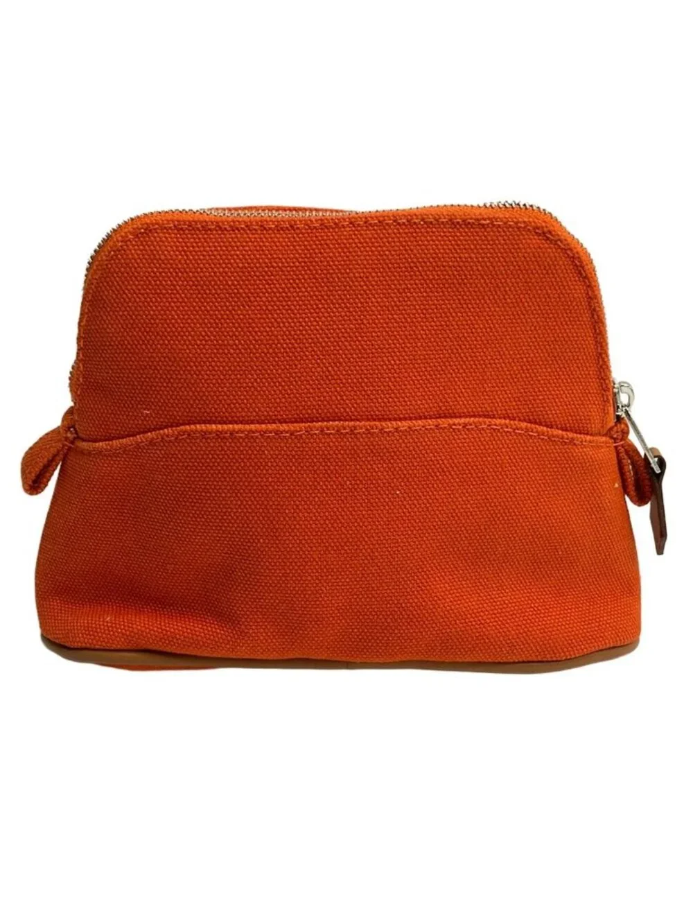 Hermes Pouch Orange Light Brown Silver Leather